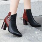 Faux Leather Buckled Chunky-heel Ankle Boots