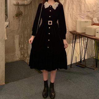 Long Sleeve Lace Collar Slim-fit A-line Dress