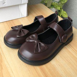 Faux Leather Bow Accent Round-toe Mary Jane Flats