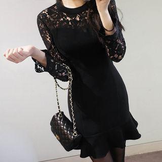 Lace-detail Ruffled-hem Sheath Dress