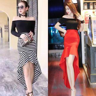 Off-shoulder Long-sleeve High-low Bodycon Dress