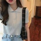Short-sleeve Cropped Knitted Polo Shirt