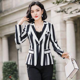 Single-breasted Striped Blazer / Wide-leg Dress Pants / Set