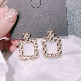 Square Faux Pearl Dangle Earring 1 Pair - White & Gold - One Size