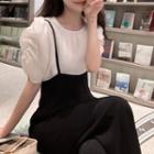 Short-sleeve Blouse / Wide-leg Suspender Pants
