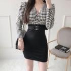 Hounds Tooth-panel Wrap Dress With Belt