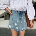 Distressed A-line Skort