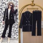 Set: Contrast Trim Blazer + Cropped Dress Pants