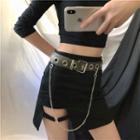 Faux Leather Grommet Belt With Chain