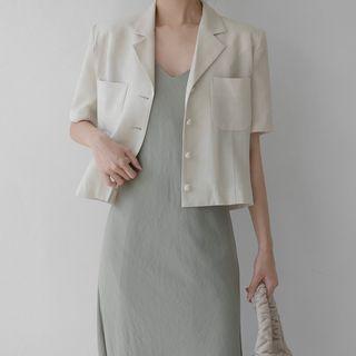 Short-sleeve Textured Short Blazer