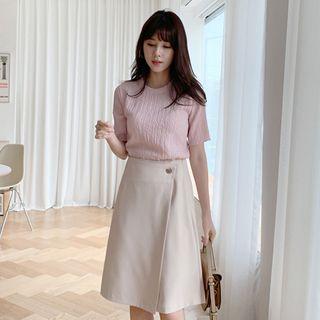 Button-trim A-line Midi Wrap Skirt