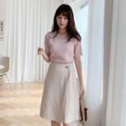 Button-trim A-line Midi Wrap Skirt
