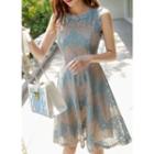 Sleeveless A-line Two-tone Lace Dress
