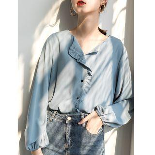 Balloon-sleeve Frill-trim Shirt
