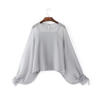 Set: Puff-sleeve Chiffon Blouse + Camisole As Shown In Figure - One Size