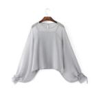 Set: Puff-sleeve Chiffon Blouse + Camisole As Shown In Figure - One Size