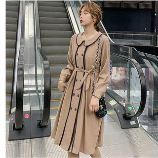 Double-breasted Midi A-line Coat Dress Khaki - One Size