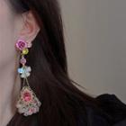 Flower Rhinestone Alloy Dangle Earring 1 Pair - Rose Pink - One Size