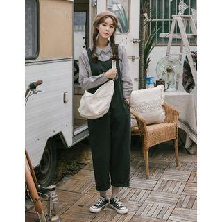 Contrast-pocket Jumpsuit Charcoal Gray - One Size