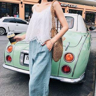 Set:plain Camisole + Plain Cropped Wide-leg Pants