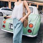 Set:plain Camisole + Plain Cropped Wide-leg Pants