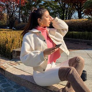 Flap-pocket Cropped Wool Blend Jacket