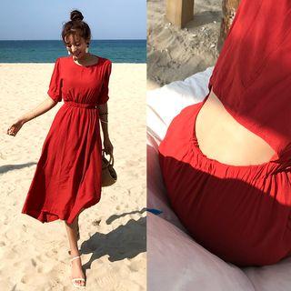 Puff-sleeve Cutout-back Long Dress