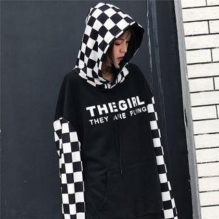 Plaid Panel Hoodie Plaid - Black - One Size