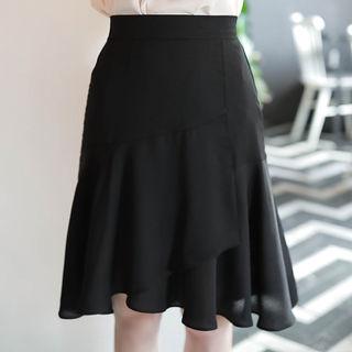 Wrap-front Ruffle-hem Miniskirt