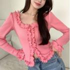 Square-neck Ruffled Knit Top