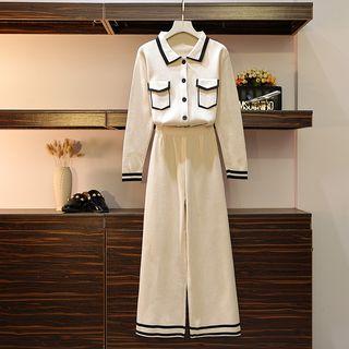 Set: Knit Jacket + Wide-leg Pants