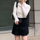 Polo Knit Top / Belted A-line Skirt