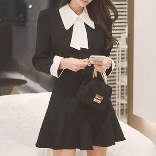 Tie Accent Long-sleeve Mini A-line Dress