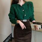 Plain Cardigan / Front-slit Midi Straight-fit Skirt
