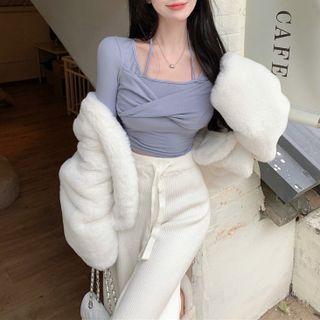 Square-neck Twist-front Crop Top