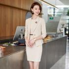 Set: Sleeveless Sheath Dress + Single-button Blazer