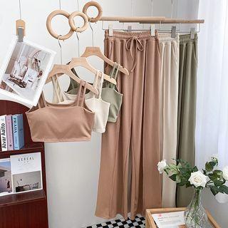 Set : Plain Tube Top + High-waist Pants
