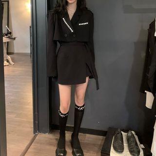 Double-breasted Cropped Blazer / Slit Skort