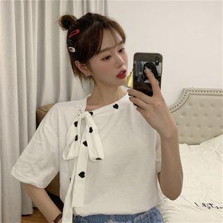 Short-sleeve Heart Print Strappy T-shirt