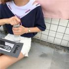 Mock Two Piece Cut Out Shoulder Elbow Sleeve T-shirt