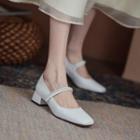 Chunky Heel Faux Pearl Strap Mary Jane Shoes
