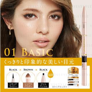 Jourmo  - 3 Way Liner & Shadow (#01 Basic): Liquid Liner (black) + Shadow Powder (brown) + Gel Pencil (black) 1 Set