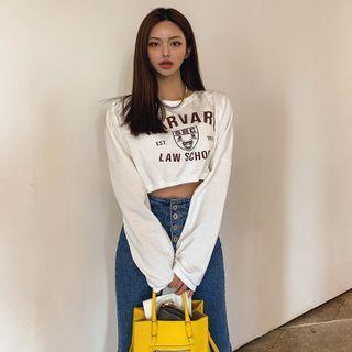 Drop-shoulder Letter Print Cropped Top