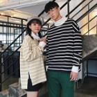 Couple Matching Contrast-trim Stripe Pullover