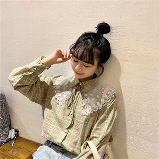 Lace Collar Plaid Shirt