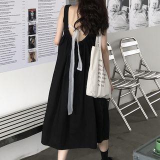 Sleeveless Open Back Drawstring Plain Dress