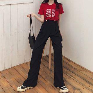 Set: Short-sleeve Letter T-shirt + Wide-leg Pants