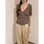Ribbed Wrap-front Knit Top One Size