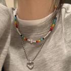 Layered Necklace 1 Pc - Silver & Blue & Yellow & Orange - One Size