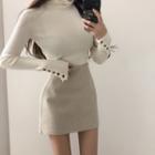 Long-sleeve Turtle-knit Top / Mini Fitted Skirt